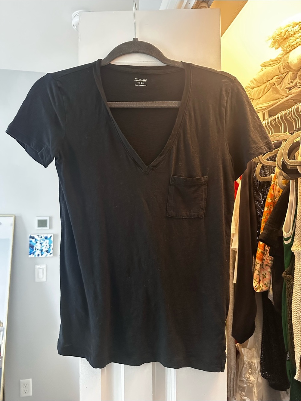 Madewell Black V-Neck Pocket Tee